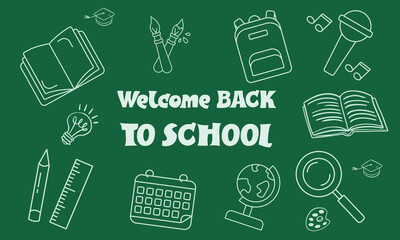 Chalkboard School Icons Set – Fun, sketch-style illustrations with a back-to-school theme. Includes stationery, supplies, lettering, and textured decoration, designed with a crayon and charcoal effect