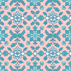 Vintage Teal Blue and Pink Delicate Seamless Repeat