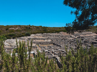 Beautiful view of the ruins of the old city of Kamiros in Greece.