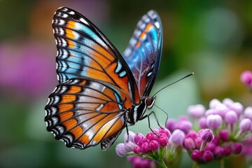 Fototapeta premium Vibrant Butterfly on Pink Flower Closeup