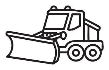Naklejka premium Black and white line drawing of a snowplow truck with front plow attachment - stock vector