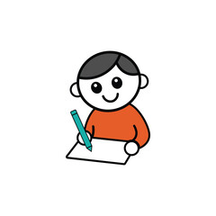 Child mascot writing cartoon vector illustration