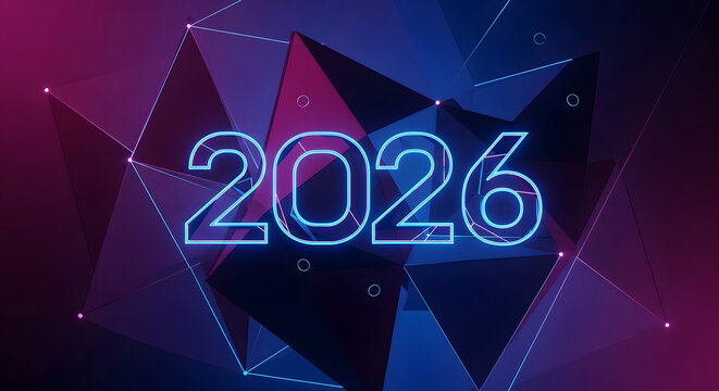 futuristic abstract background with the year 2026 glowing