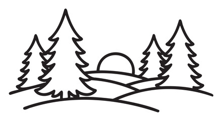 Obraz premium Outline of pine trees and rolling hills with sunset - stock vector