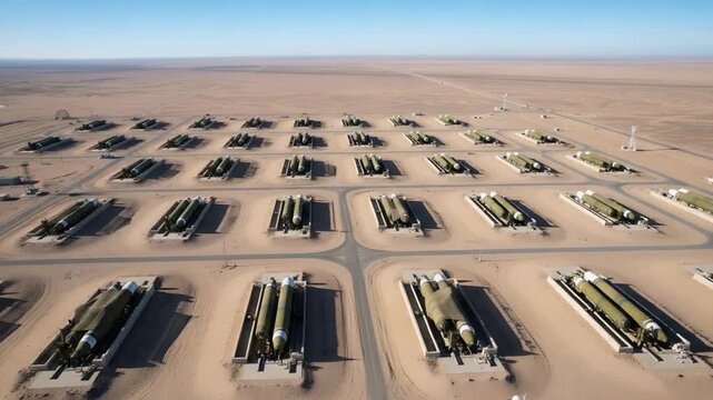 Aerial View of Missile Silos in Desert Landscape.