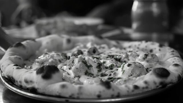 A mouthwatering close-up of a freshly baked pizza with various toppings on a plate.