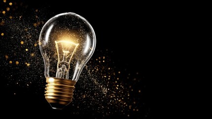 A glowing incandescent lightbulb with bright filament emits warm illumination,