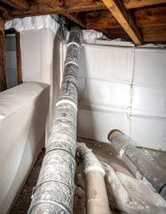 Obraz premium Basement ventilation pipes in insulation