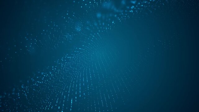 Live animation of free flowing wave of chaotically moving particles molecule dots glowing neon cosmic matter milky way energy explosion background for intro presentations ads screensavers. 4K