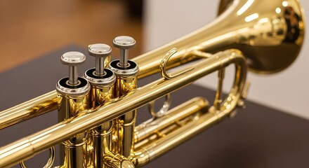 Obraz premium Golden Trumpet Instrument Closeup.