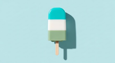 Colorful striped popsicle on a light blue background