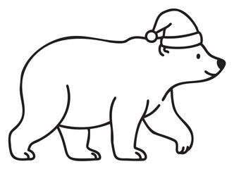Obraz premium Festive polar bear outline wearing a santa hat - stock vector