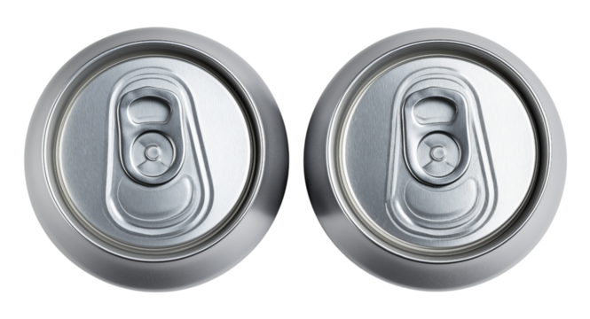 Two Silver Soda Cans Top View drink beverage isolated on a transparent background
