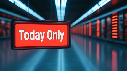 A vibrant sign reading "Today Only" in a modern, illuminated environment, suggesting urgency and exclusivity.