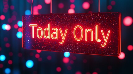 A vibrant sign reads "Today Only" in glowing red letters, surrounded by colorful bokeh lights, creating a festive and eye-catching atmosphere.