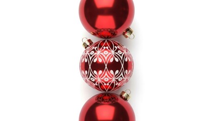 Three Red Christmas Ornaments Stacked Vertically decoration