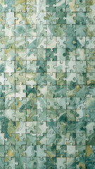 Fototapeta premium Puzzle intricately designed with green and blue marbled pieces arranged skillfully, showcasing artistic patterns and harmonious colors
