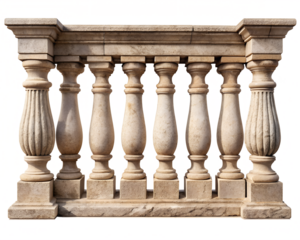 Stone balustrade with decorative pillars isolated on transparent background
