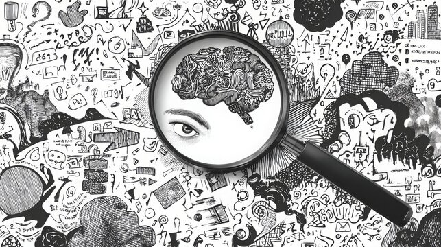 clutter search magnifier. thinking in a chaotic state. Mental Health concept. concept is problematic or not found