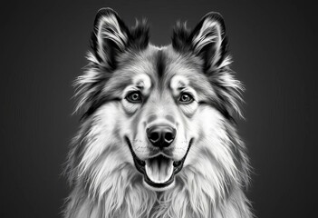 Naklejka premium Elegant Eurasier dog portrait, black and white, expressive eyes, breed, eyes
