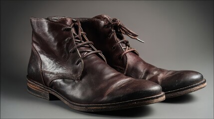 Classic vintage brown leather boots with visible wear and tear,