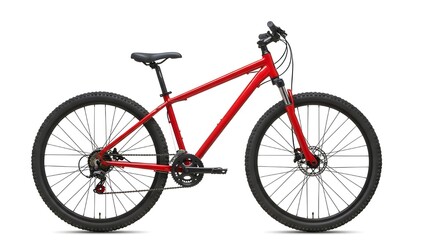 Fototapeta premium Red Mountain Bicycle with Disc Brakes Product Shot isolated PNG with Transparent Background