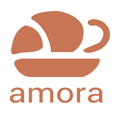 Amora logo isolated on white background featuring a stylized coffee cup design