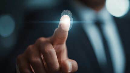 Business professional using biometric fingerprint scanner for secure access, technology concept