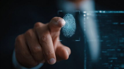 Biometric, fingerprint, authentication, security, technology Business professional using