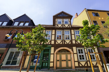 Facade of half timbered houses in Helmstedt, Germany