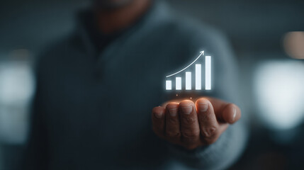 Businessperson holding holographic chart, growth, success, technology, futuristic, innovation