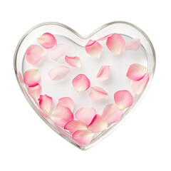 Romantic glass heart with floating rose petals png glass heart png rose petals png romantic heart png love heart png valentine heart png transparent background image