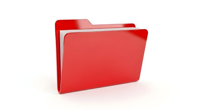 Red office folder with white paper documents, professional business file for data organization, glossy plastic storage for corporate archives isolated PNG with Transparent Background