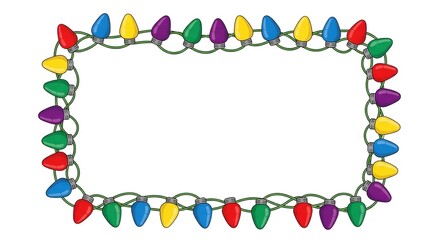 Rectangular frame made of colorful christmas lights isolated on white background