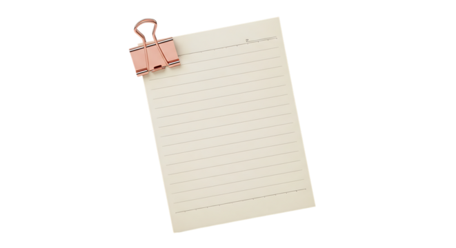 Paper clip holding a pale yellow note paper isolated on a dark backdrop