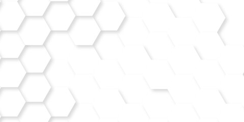 Modern white grid hexagon technology creative emboss light honeycomb polygonal web. abstract geometric science and mosaic tile with template texture background.	