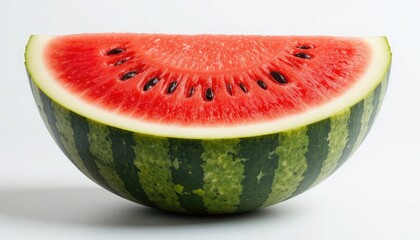 Fresh Watermelon Slice with Seeds on White Background