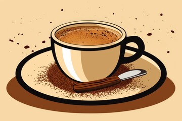 Stylish vector illustration of a coffee cup with sugar on a textured dotted background