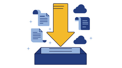 Download arrow icon with tray and digital file transfer elements