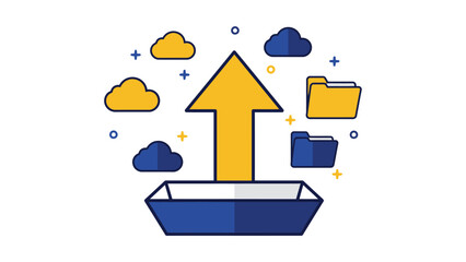 Upload arrow icon with tray and cloud storage transfer concept