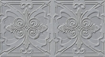 Ornate Gray Concrete Carving, Architectural Detail