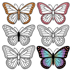 Obraz premium Collection of Butterfly Illustrations in Different Styles and Colors, Perfect for Coloring Books, Educational Materials, and Creative Design Projects