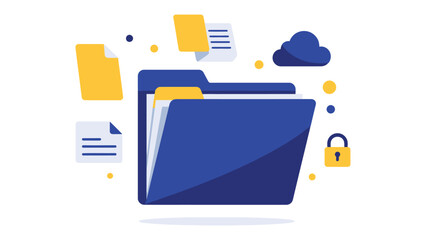 Secure digital folder icon with lock and online file backup concept