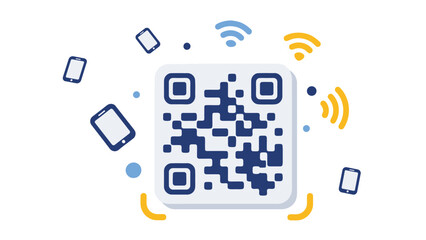 Qr code icon with scan beam and mobile connectivity elements