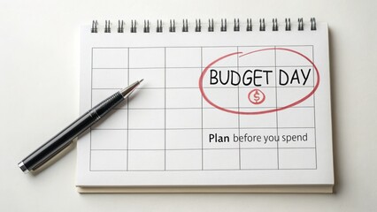 Budget date circled on white calendar with pen