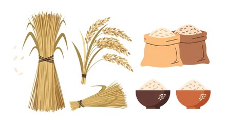 Rice Harvest - Bundles, Sheaves, Sacks, and Bowls of Grain.