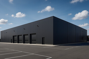 Obraz premium Logistics center, warehouse or large retail store under a blue sky.