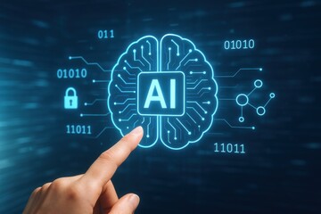 Obraz premium Futuristic Concept of Artificial Intelligence with Brain Illustration and Digital Data Visualization