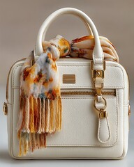 Luxury handbag with floral scarf accessory picture