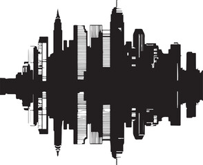 Vector art of black and white cityscape silhouette with reflection
